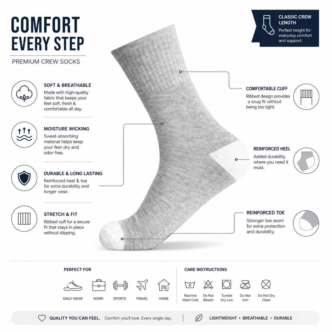 Crew Cushion Quarter Socks