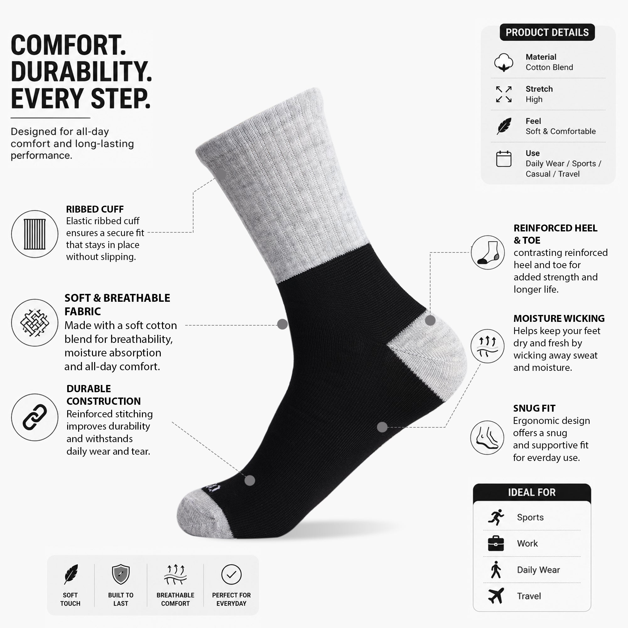 Core Crew Socks – Midnight Ash