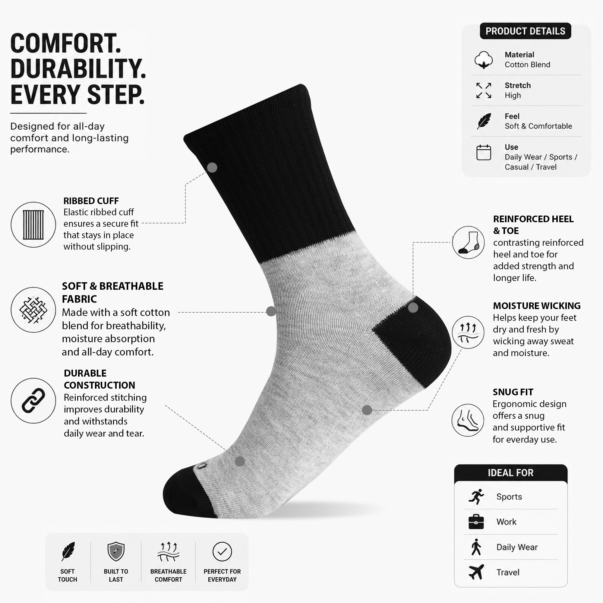 Core Crew Socks – Midnight Ash